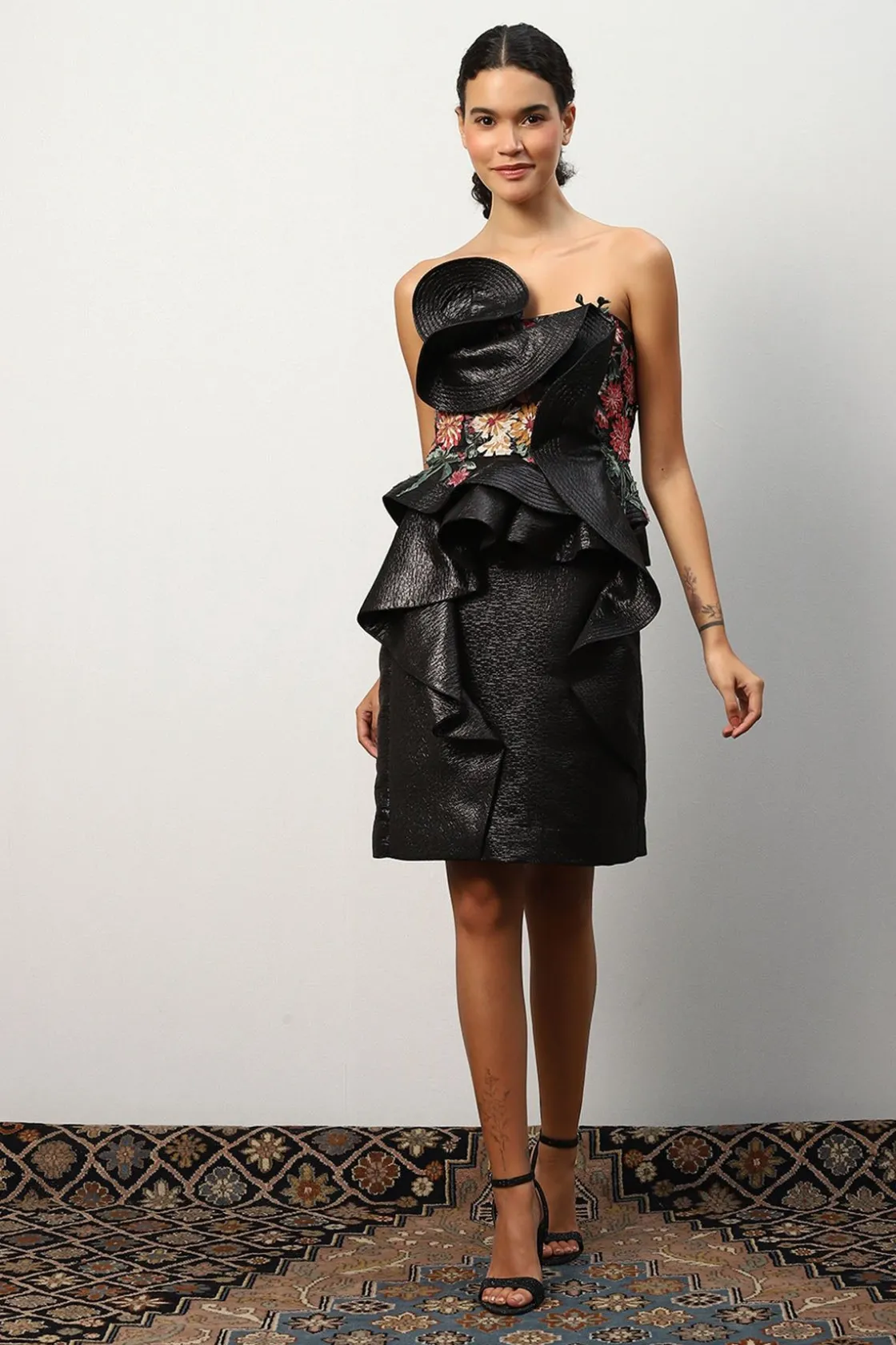 RANNA GILL Dresses-Alessandra Ruffled Mini Dress Black