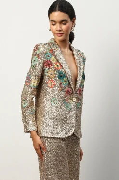 RANNA GILL Jackets-Alish Pekh In Roma 3D Embroidered Sequin Jacket Golden