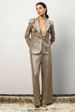 RANNA GILL Jackets-Alish Pekh In Roma 3D Embroidered Sequin Jacket Golden