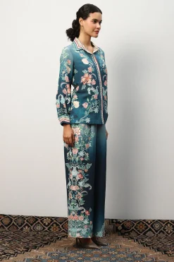 RANNA GILL Tops-Arya Blouse Teal Forest Print