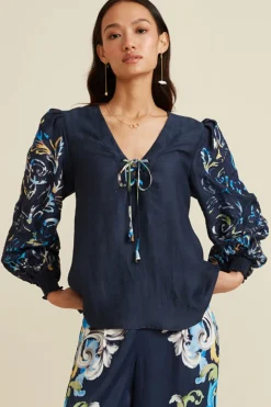 RANNA GILL Tops-Aubery Blouse Navy