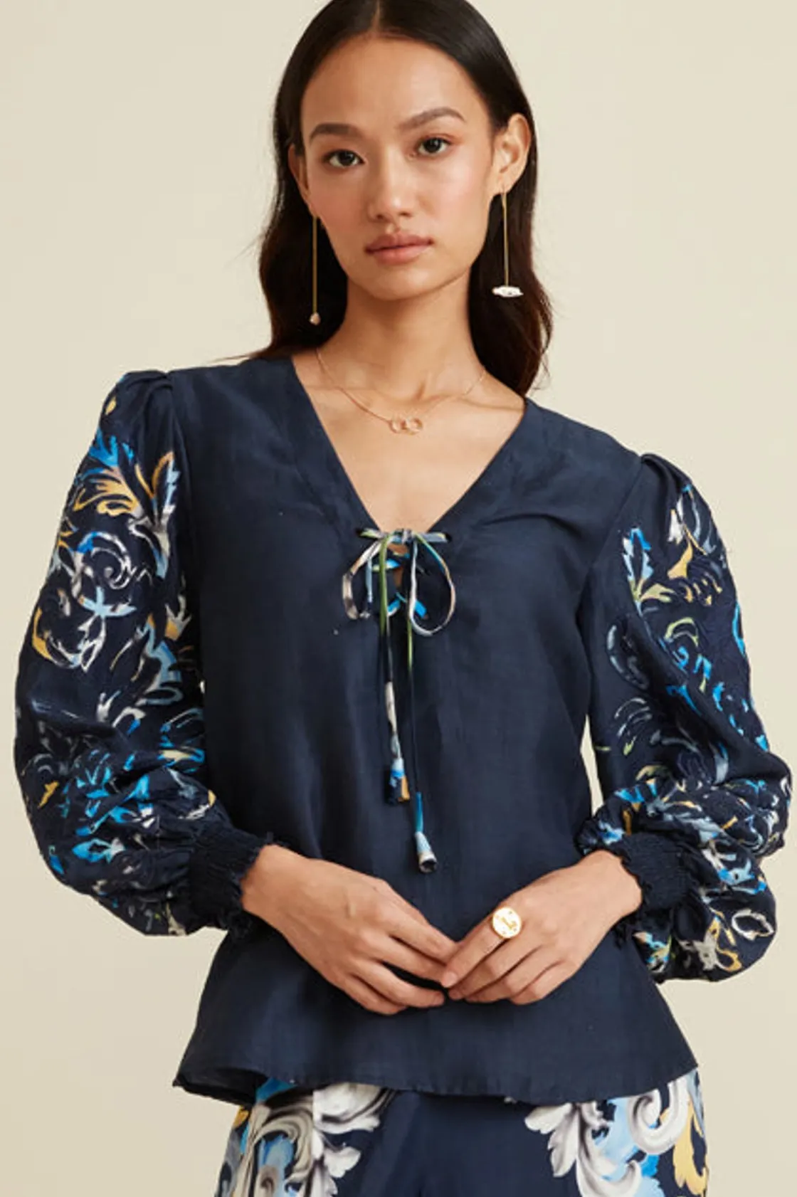 RANNA GILL Tops-Aubery Blouse Navy