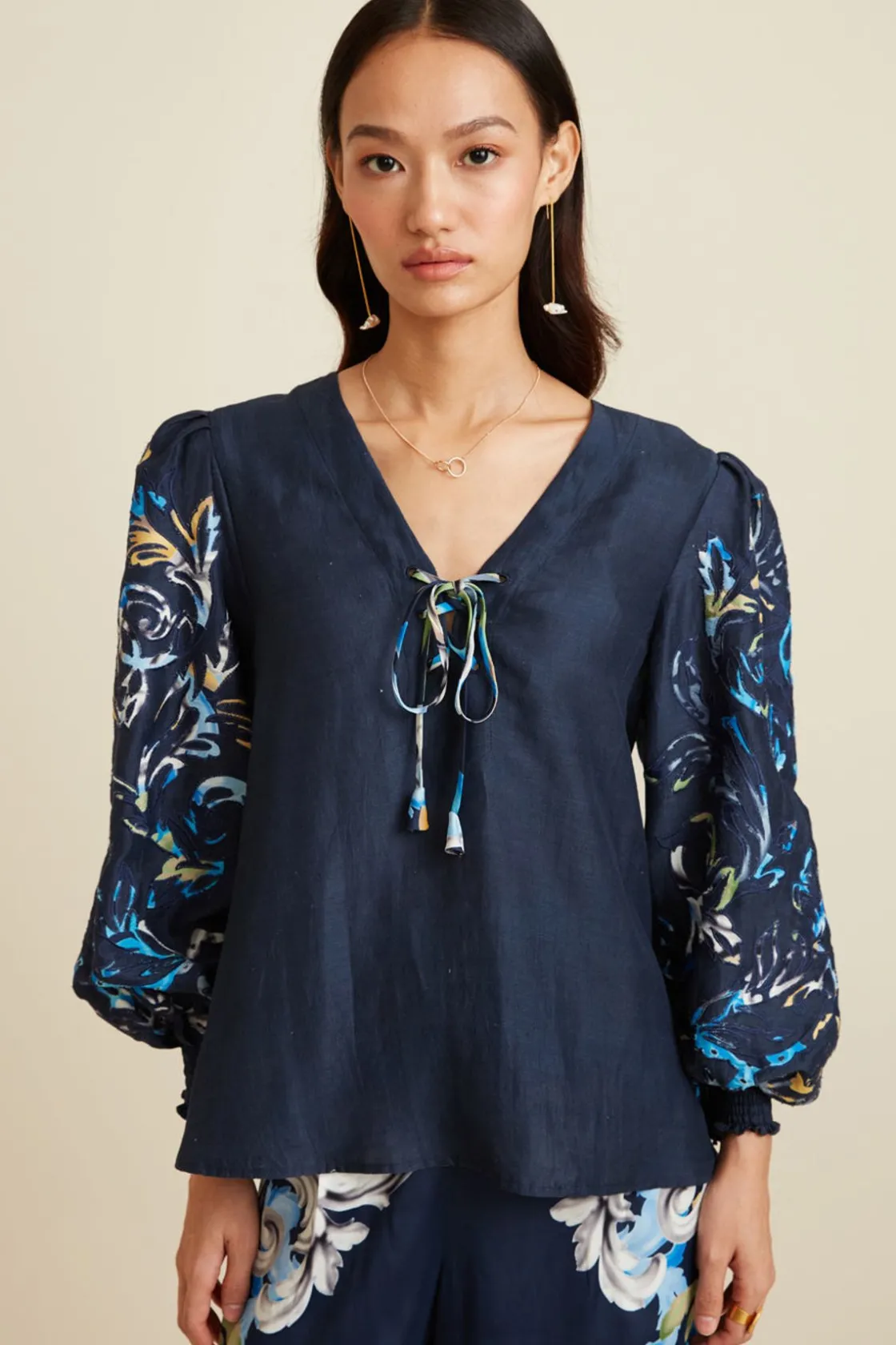 RANNA GILL Tops-Aubery Blouse Navy