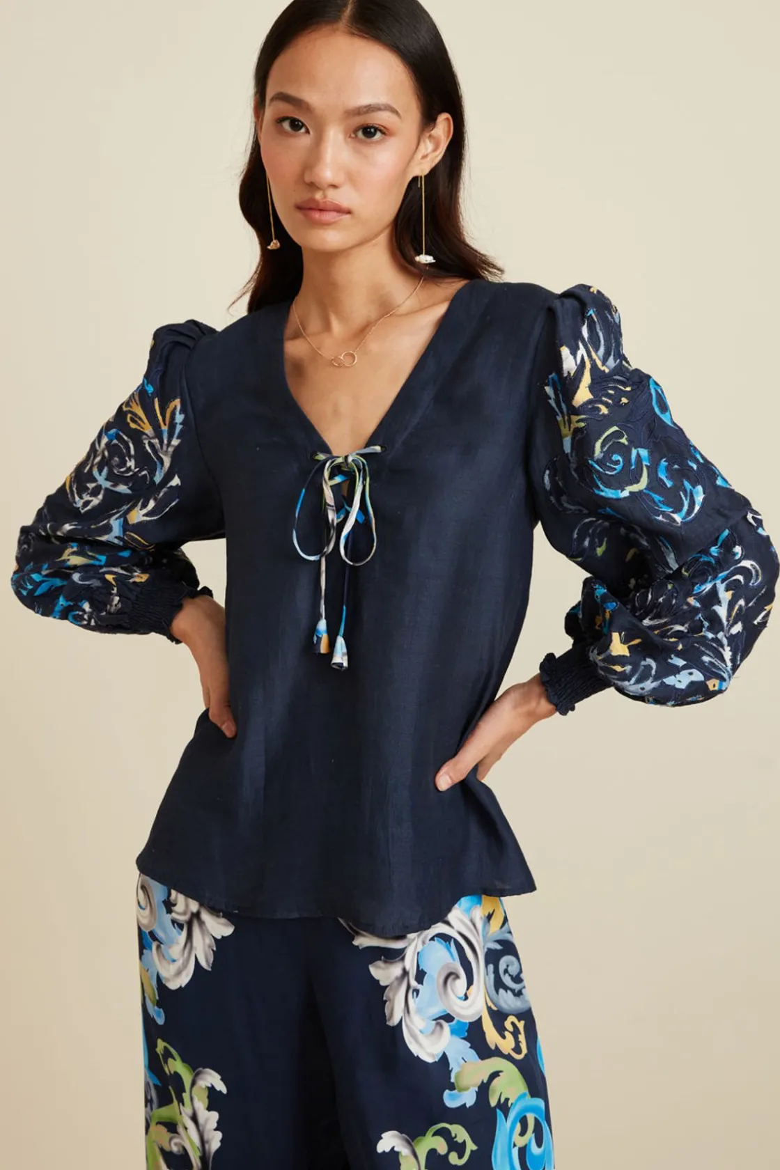 RANNA GILL Tops-Aubery Blouse Navy