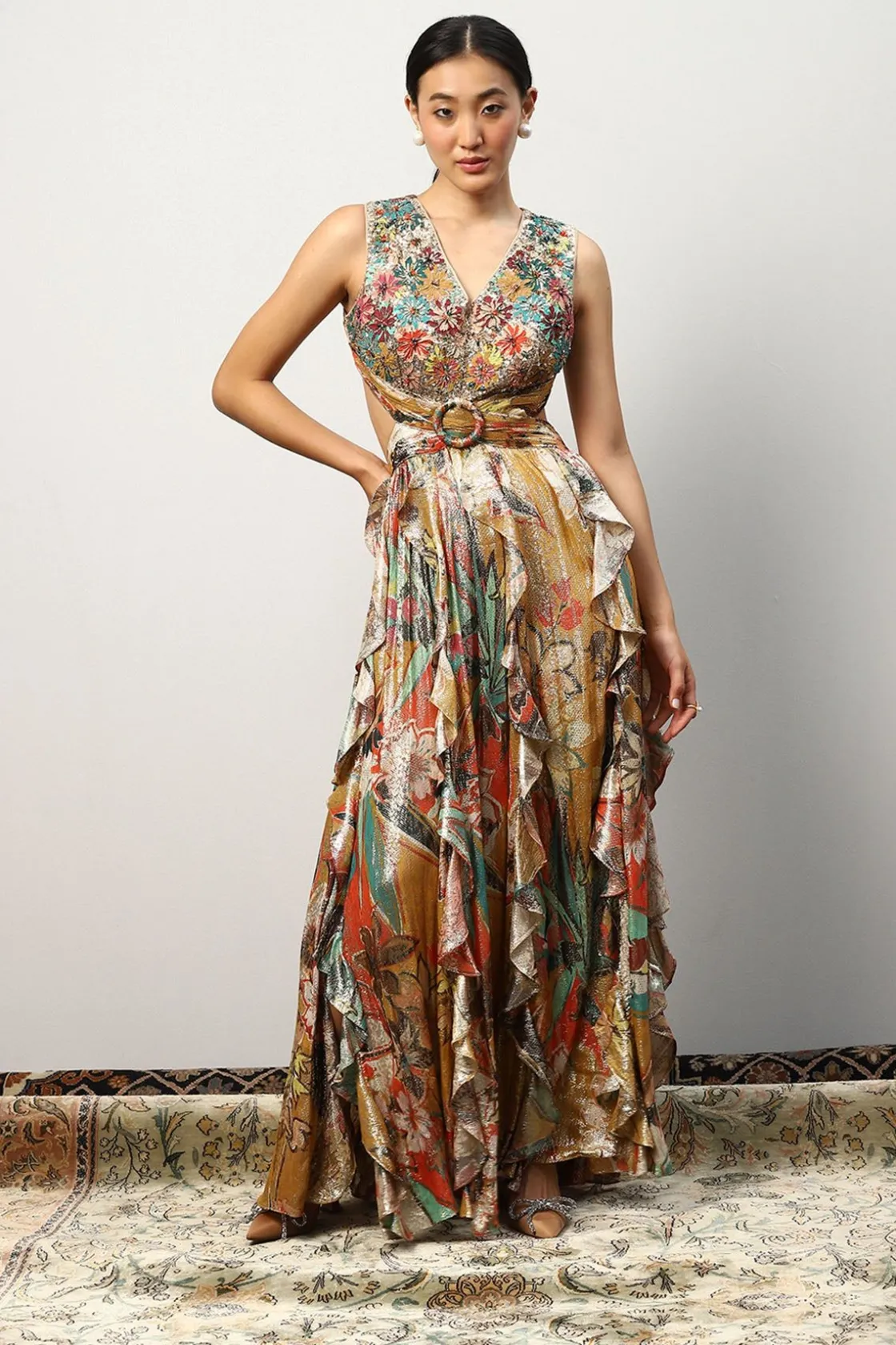 RANNA GILL Dresses-Aurelia Ruffled Maxi Dress Multi