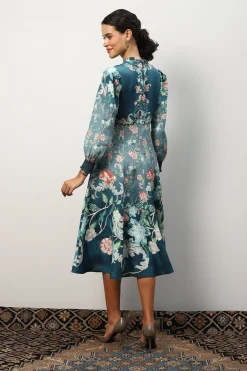RANNA GILL Dresses-Kennedy Dress Teal Forest Print