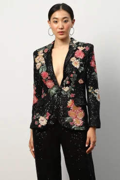 RANNA GILL Jackets-Koel Puri In Palermo 3D Embroidered Sequin Jacket Black