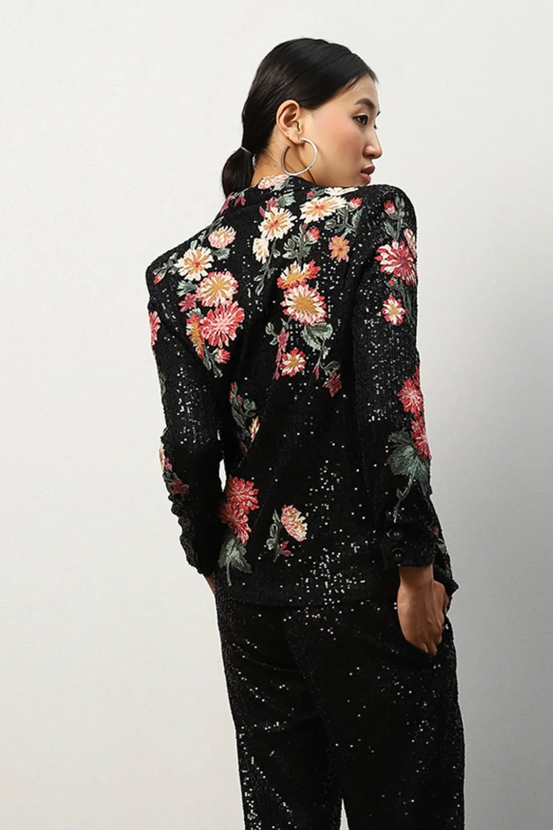 RANNA GILL Jackets-Koel Puri In Palermo 3D Embroidered Sequin Jacket Black