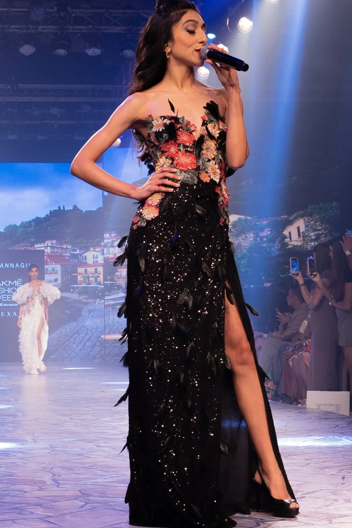 RANNA GILL Dresses-Minerva High-Slit Sequin Gown Black