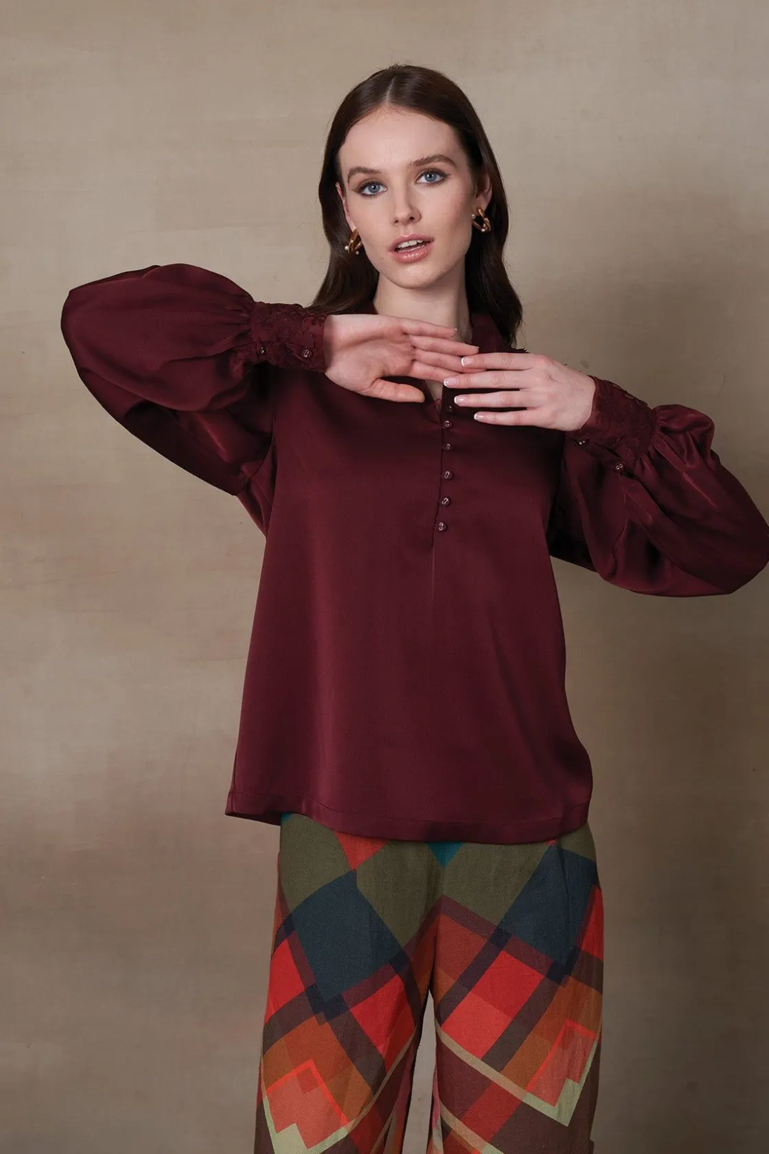 RANNA GILL Tops-Olivia Blouse Ox-Blood