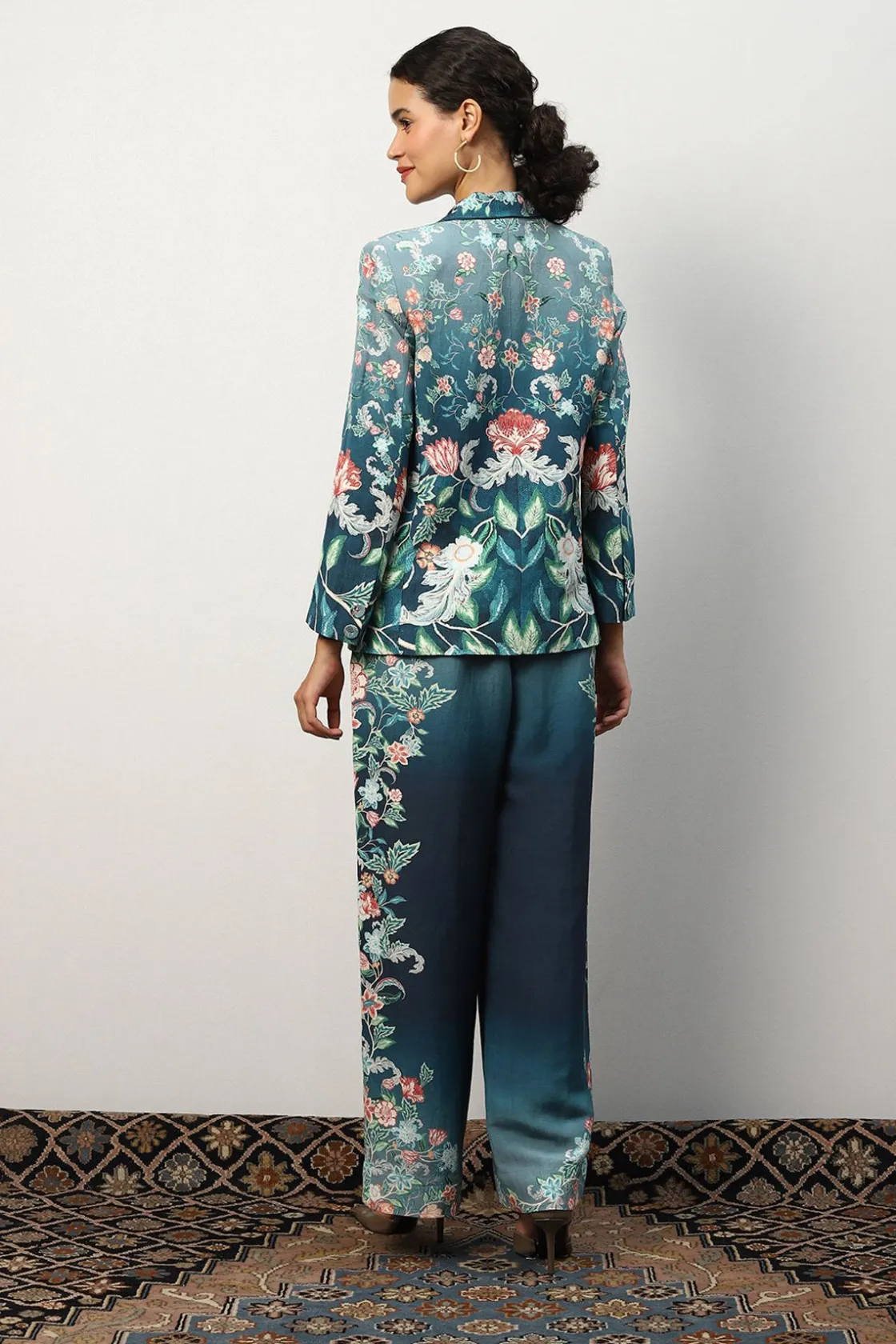 RANNA GILL Jackets-Serenity Jacket Teal Forest Print