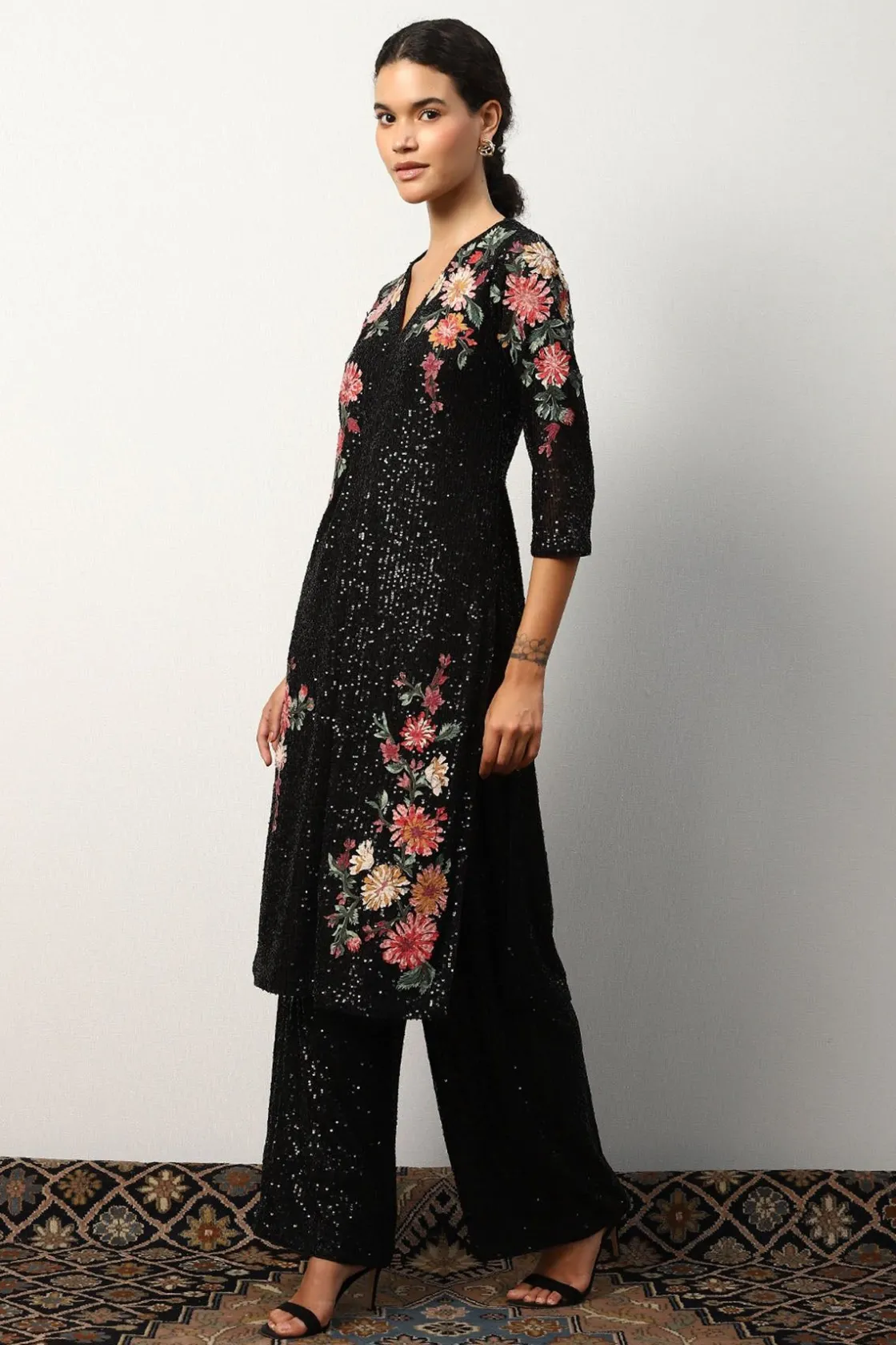 RANNA GILL Indian Tunic Sets-Trivana Tunic Set Black