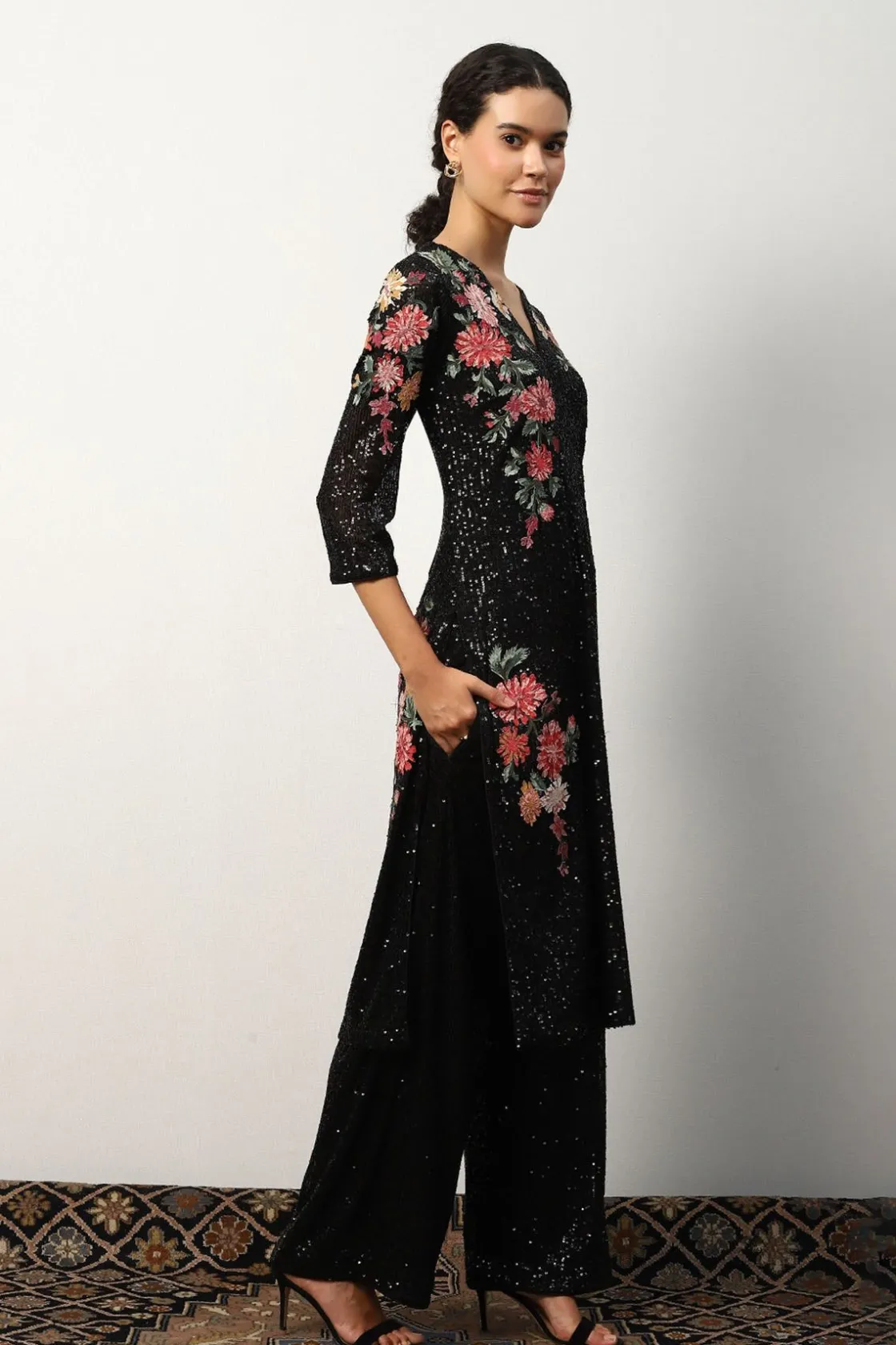 RANNA GILL Indian Tunic Sets-Trivana Tunic Set Black